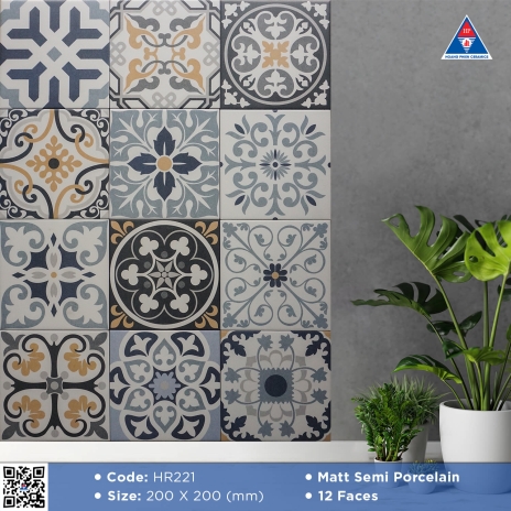 Matt Semi Porcelain | 12 Faces | 200x200mm | MÃ HR221